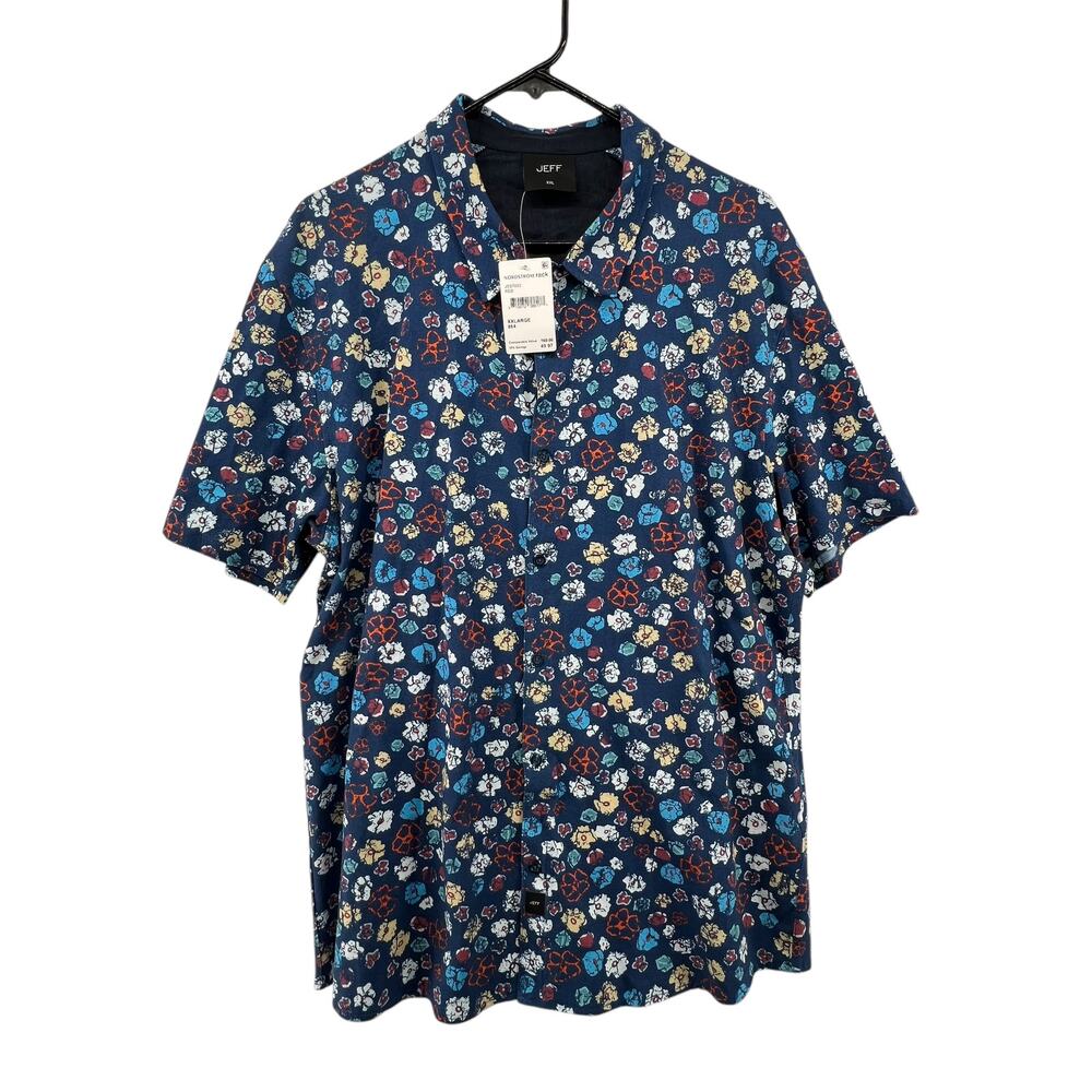 JEFF Size XXL NEW Button Up Shirt Short Sleeve Floral 4th of July Cotton Blend